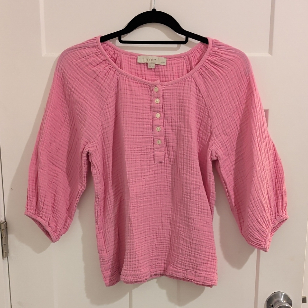 LOFT Crinkled Blouse in Vibrant Pink